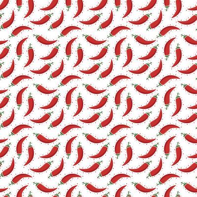Seamless red chili pepper pattern with red dots. Fresh vegetable chili spicy peppers background