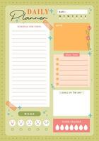 green pastel daily planner design with note and mood tracker template page vector