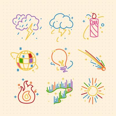 a set of hand drawn lighting tattoo icon design