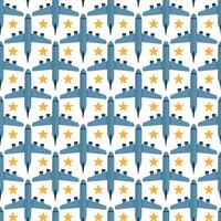 Seamless sky design with cartoon aircraft with stars. Airplane travel pattern vector