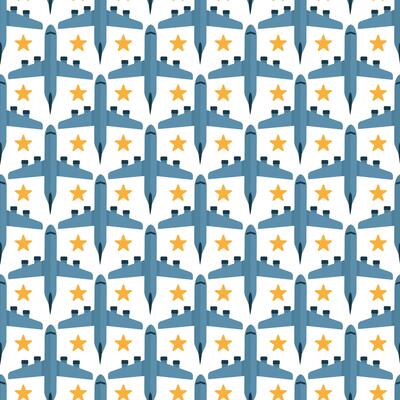 Seamless sky design with cartoon aircraft with stars. Airplane travel pattern