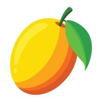 Ripe yellow mango on white background an orange with a leaf on it vector