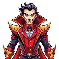 Halloween Dracula Vampire Full Moon Night Illustration a cartoon character with a red and gold costume vector