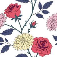 Seamless wallpaper pattern of flowers, roses for partition background a floral pattern with roses and leaves vector