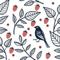 Seamless wallpaper pattern of flowers, roses for partition background a bird and berries on a white background vector