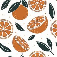 orange seamless pattern with oranges and leaves vector