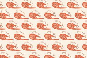 pattern with ocean wave illustrations in dynamic retro summer style vector