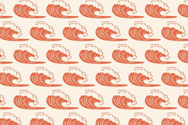 pattern with ocean wave illustrations in dynamic retro summer style