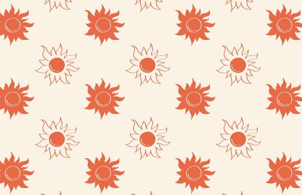 Pattern with sun icons in retro summer vacation style
