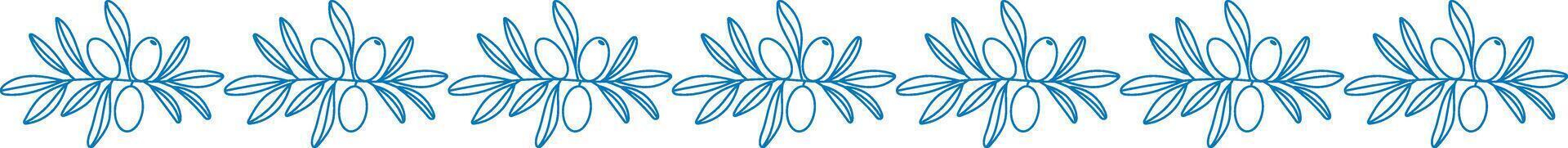 Mediterranean outline blue olive tree branch line border pattern vector