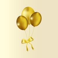 Golden balloons with a bow. For the decoration of festive events of goods, the design of postcards, invitations and banners, packaging vector