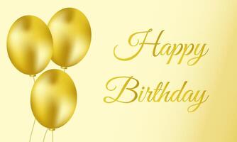 Happy birthday card with elegant floating yellow and gold balloons on a light background vector