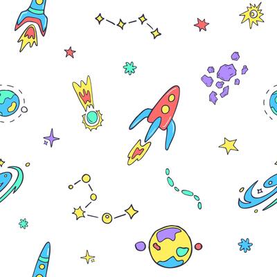 Space for kids, colorful doodle pattern
