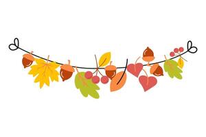 Autumn garland with leaves and acorns. Fall decorative border element vector