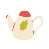 Cute teapot with a leaf design. Autumn tea party vector