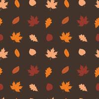 Seamless repeating pattern for background, fabric, wallpaper, printed matter, packaging from autumn leaves on dark background. illustration. vector