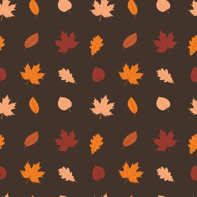 Seamless repeating pattern for background, fabric, wallpaper, printed matter, packaging from autumn leaves on dark background. illustration.