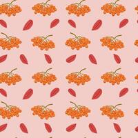 Seamless repeating autumn pattern with rowan berries for background, fabric, wallpaper, printed products, packaging on a light background. illustration. vector