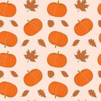 Seamless repeating autumn pattern with pumpkins on white background for fabric, wallpaper, printed products, packaging. illustration. vector