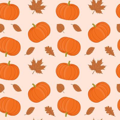 Seamless repeating autumn pattern with pumpkins on white background for fabric, wallpaper, printed products, packaging. illustration.