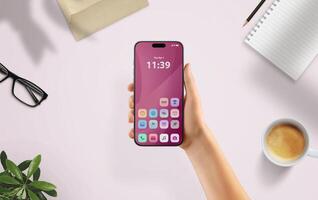Pastel mobile UI in cozy desk environment promotes personal productivity and intuitive smartphone app usage photo