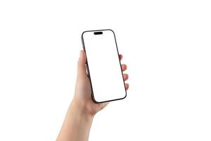 Minimalist mockup with hand and modern phone, ideal for showcasing apps, clean branding concepts, or digital product presentations photo