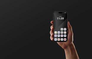 Sleek mobile screen in black minimal style represents professional digital environment and high end mobile app layout. Copy space photo