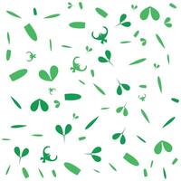 Scattered green leaves and sprouts on white. vector