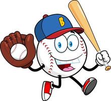Funny Baseball Mascot With Cap Bat And Glove In Action Pose vector