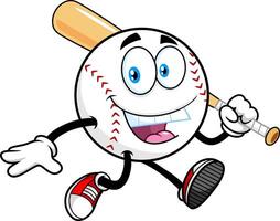 Cartoon Baseball Character Running With Bat And Big Smile vector
