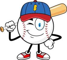 Cartoon Baseball Character Winking And Holding Bat With Confident Smile vector