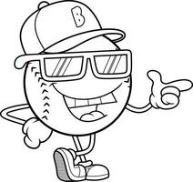 Black And White Cartoon Baseball Character With Cap And Sunglasses Pointing vector