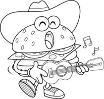 Black And White Cheeseburger Character Singing And Playing Guitar vector