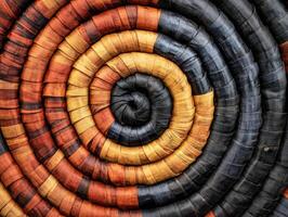 Close up of handcrafted basket texture with intricate spiral design photo