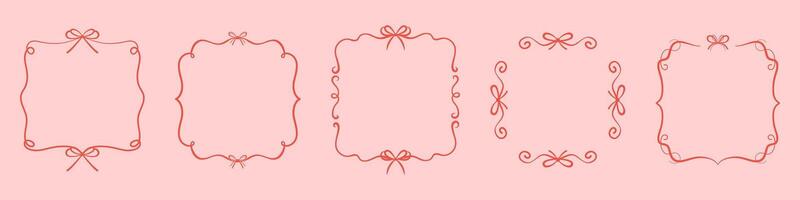 Set of cute hand drawn decorative frames with bows and swirls. Perfect for girly designs, scrapbooking, invitations, and romantic stationery. vector