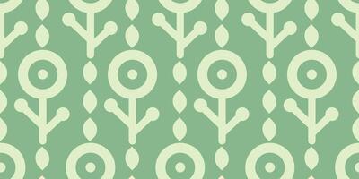 Seamless retro floral pattern with geometric soft green flowers on green background. Seamless texture in scandinavian style. vector
