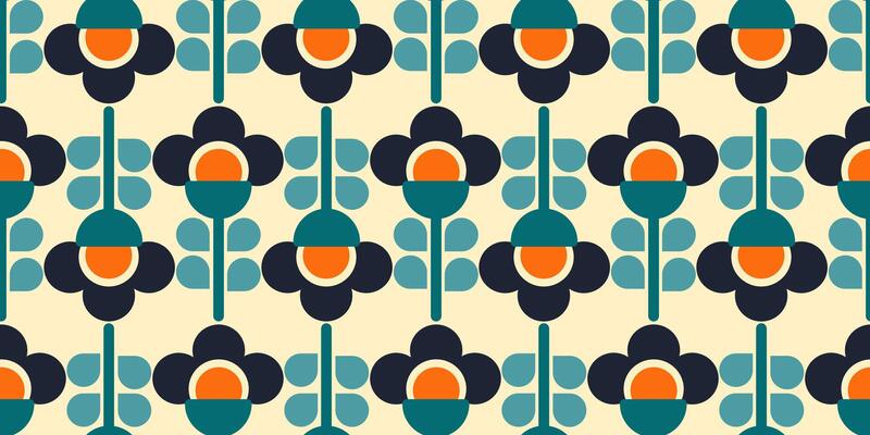 Retro floral seamless pattern with bold colors for fabric, wallpapers, wrapping paper, and home decor