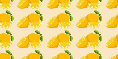 Seamless Pattern with Whole and Sliced Lemons on Light Yellow Background. Perfect For Textiles, Wallpapers, Wrapping paper, and Summer Themed Projects. vector