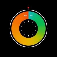 Circular gauge meter with max and min level indicator and colorful gradient range from green to orange. vector