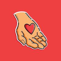 Illustration of a Hand With a Heart Symbol on Bold Red Background vector