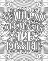 With God all Things are Possible Quote Coloring Page. Bible Verse Quote Coloring Page for Adults. vector