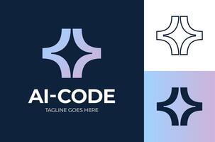 Star code logo. ai Coding logo design of light beam shape with abstract shape in modern, simple and clean style. Icon for business, research, technology and personal branding vector