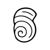 Simple illustration of a spiral seashell. A black outline creates a cartoon-style icon, designed for use in summer and ocean themed projects vector