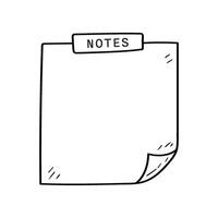 drawing of a blank notes paper, with the word NOTES at the top and a curled bottom corner. The design is a simple hand drawn doodle vector