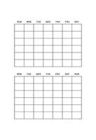 Two weekly calendars are displayed, one begins on Sunday and the other on Monday. Both calendars have blank grids for planning or scheduling vector