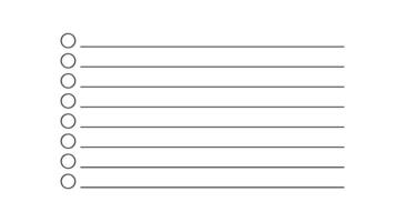 A minimalist hand drawn checklist is seen with seven blank lines and circles on the left for marking progress. The style is simple, clean, and ideal for organization vector