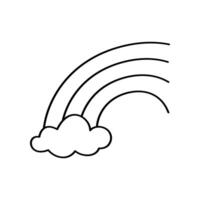 Hand drawn line drawing of a rainbow emerging from a cloud. The style is simple and minimalist. Perfect for representing weather, happiness, or optimism vector