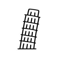 A hand-drawn, simple line icon showing the Leaning Tower of Pisa. It is a drawing and shows the famous landmark at a tilted angle vector