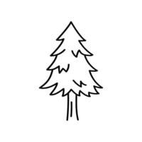The black and white hand drawn illustration features a single Pine Tree with outlined branches and trunk. It is presented as a doodle or simple graphic vector