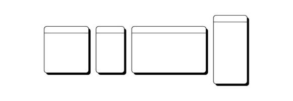 Four different sized containers, hand drawn as line icons, are shown. The containers are white with a black stroke and each has a shadow on a white background vector